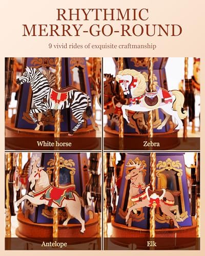 Rowood 3D Wooden Puzzle Carousel Music Box for Adults