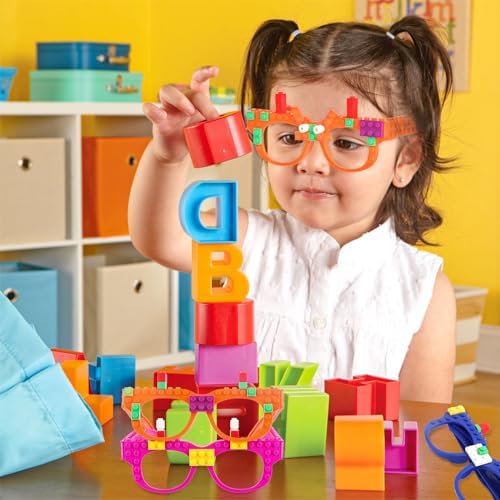 Hxezoc 12 Pcs DIY Building Bricks Glasses Set for Kids