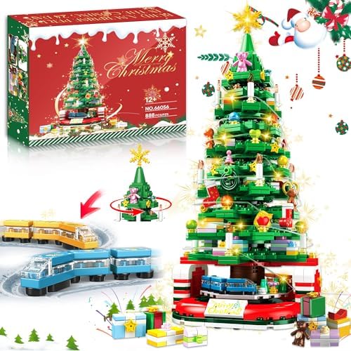 Christmas Tree Building Set for Kids with Light 888Pcs Deep Green