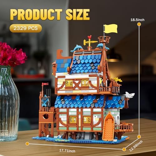Medieval Fishing Store Lighting Building Block Set for Adults