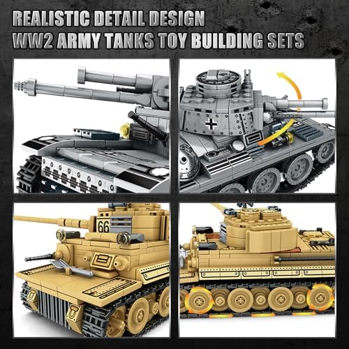 1030 Piece WW2 Army Tank Building Set for Kids and Adults