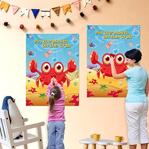 NEBURORA 2 Pack Pin the Mouth Crab Game with Posters and Stickers