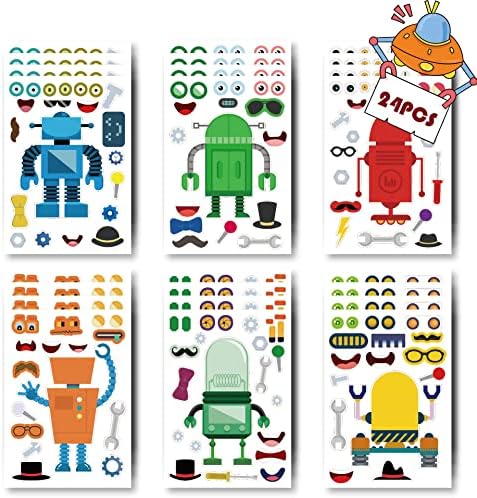 24 Sheets Robot Face Stickers DIY Craft for Kids