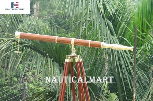 NauticalMart Floor Standing Telescope - 60 Inch Brass Wood Admiral
