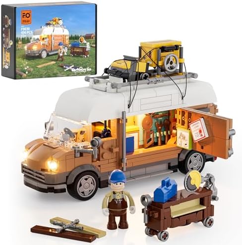 FUNWHOLE Carpentry Van Building Brick Set 496 Pcs for Adults and Teens
