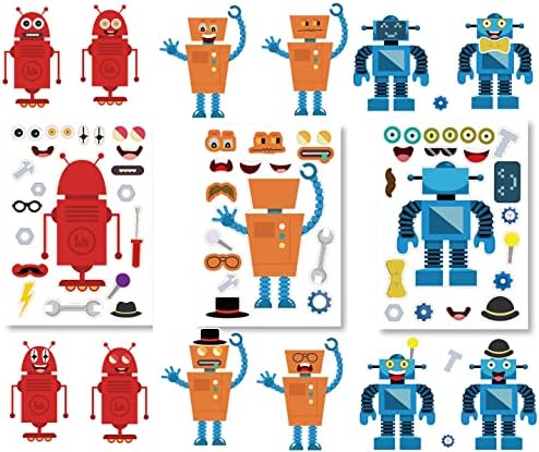 24 Sheets Robot Face Stickers DIY Craft for Kids