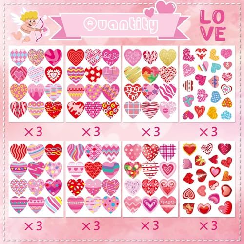 336 PCS Valentine Heart Stickers for Kids and Parties