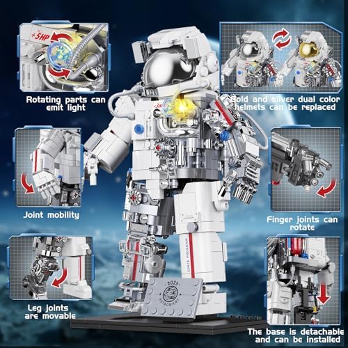 Space Astronaut Building Set with LED Light for Adults and Kids 6