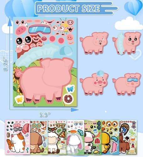 24 Piece Animal Face Stickers for Kids