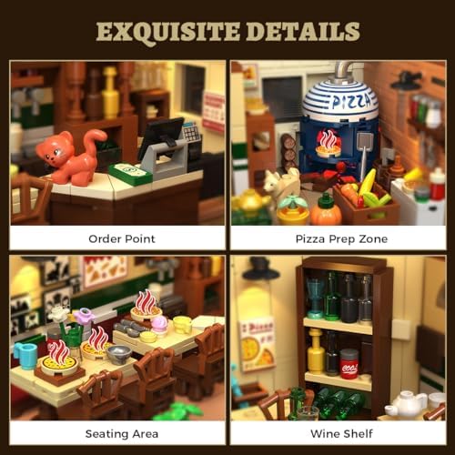 City Street Pizza Restaurant Building Set with Light 1098PCS