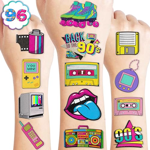 90s 80s Retro Temporary Tattoos for Kids and Adults