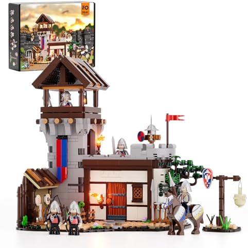 FUNWHOLE Medieval Training Ground Building Set with 5 Minifigures and Lighting