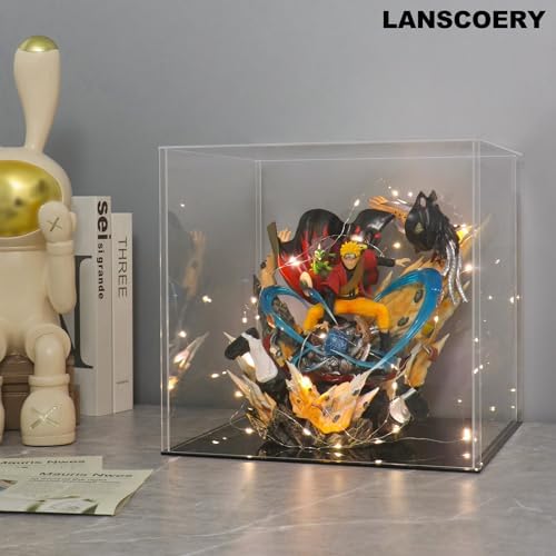 LANSCOERY Acrylic Display Case - 3x3x3 Inch Black Base with Dustproof Seamless Design