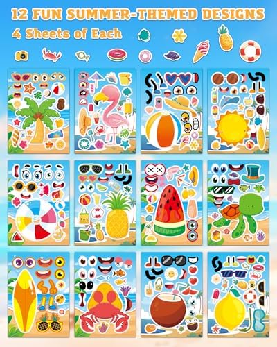 Aowplc Summer Fun Make-a-Face Sticker Set for Kids