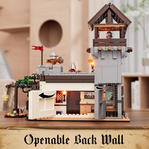 FUNWHOLE Medieval Training Ground Building Set with 5 Minifigures and Lighting