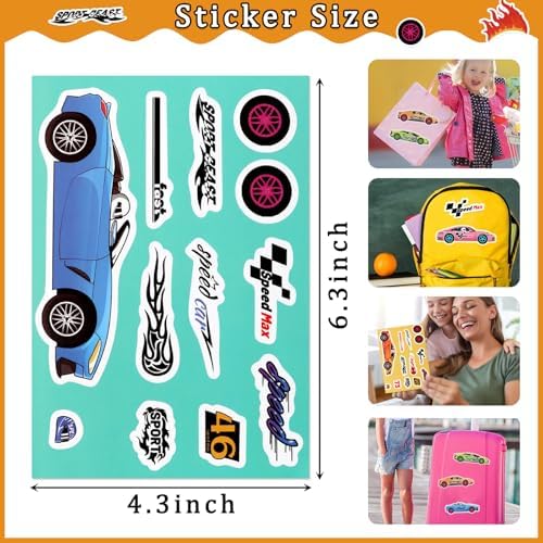 32 Sheet Race Car Stickers for Kids DIY Art Craft