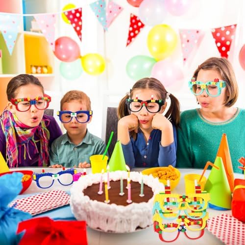 Hxezoc 12 Pcs DIY Building Bricks Glasses Set for Kids