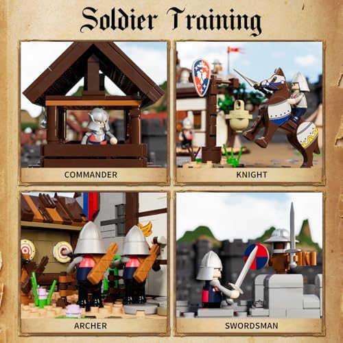 FUNWHOLE Medieval Training Ground Building Set with 5 Minifigures and Lighting