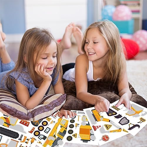 BBPOOL 24 Sheet Construction Truck Stickers for Kids