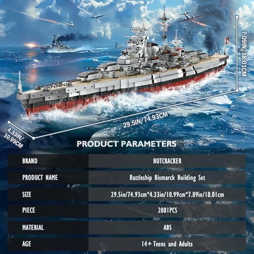 Bismarck Battleship Building Block Set - 2081 Piece Collectible Model