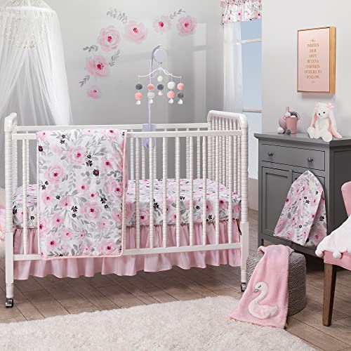 Bedtime Originals Blossom Pink Gray Pom Pom Musical Crib Mobile Soother Toy