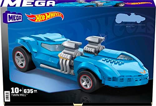 MEGA Hot Wheels Race Car Building Set Twin Mill 635 Pieces Blue