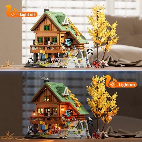 FUNWHOLE Mountain Cabin House LED Building Set for Adults and Teens