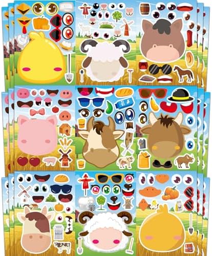 Ozepao 36 Pcs Farm Animals Make-A-Face Sticker Sheets