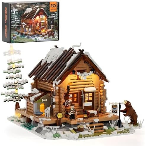 FUNWHOLE Hunting Cabin LED Light Building Set 2036 Pcs for Adults