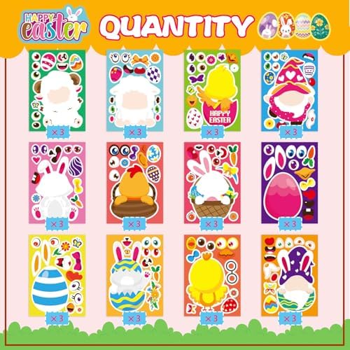 OTAITY 36 PCS Easter Face Stickers for Kids