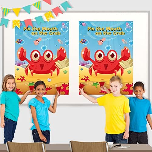NEBURORA 2 Pack Pin the Mouth Crab Game with Posters and Stickers
