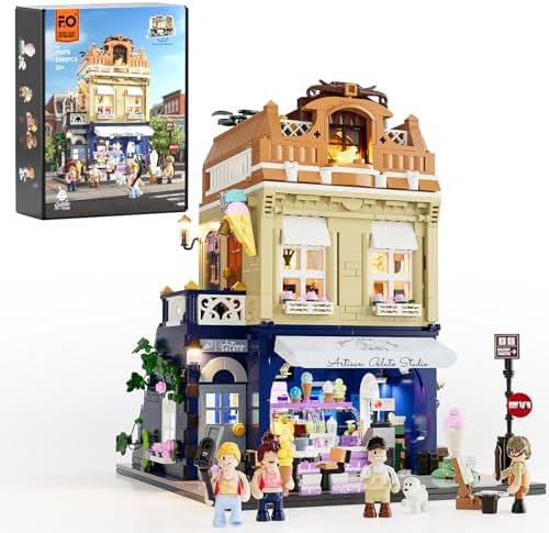 FUNWHOLE Gelato Store Modular Building Set LED Light Display