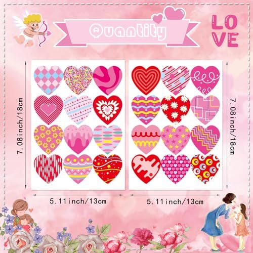 336 PCS Valentine Heart Stickers for Kids and Parties
