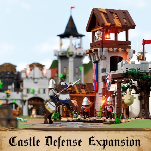 FUNWHOLE Medieval Training Ground Building Set with 5 Minifigures and Lighting