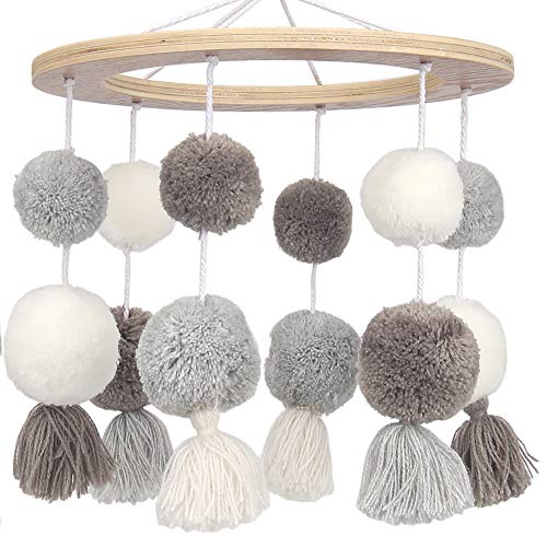 Lambs Ivy Signature Pom Pom Musical Crib Mobile - White Gray