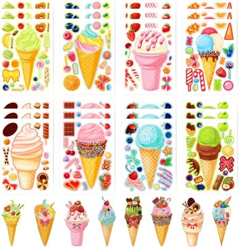 24 Sheets Ice Cream Face Sticker Sheets for Kids