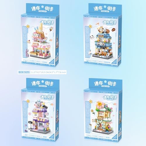 4 Mini City Shop Building Blocks Model Set for Kids