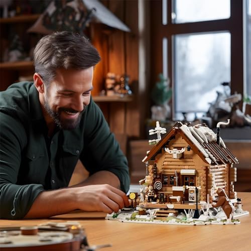 FUNWHOLE Hunting Cabin LED Light Building Set 2036 Pcs for Adults