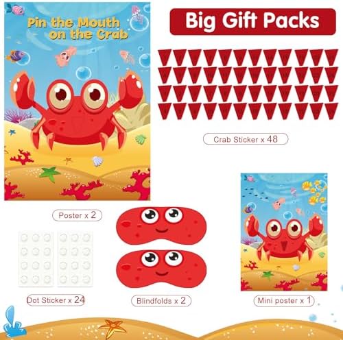 NEBURORA 2 Pack Pin the Mouth Crab Game with Posters and Stickers