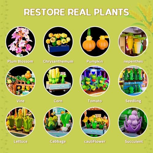 FUNWHOLE Botanical Garden Greenhouse Building Set - 1428 Pcs for Adults and Teens