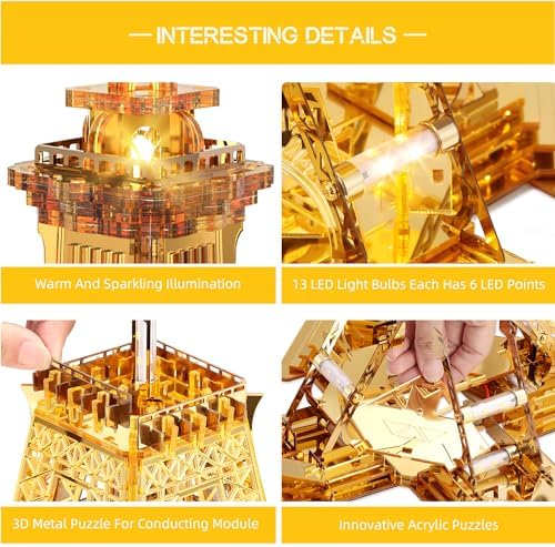 GalaSpark 21 Inch 3D Puzzle Eiffel Tower Night Light Model Kit