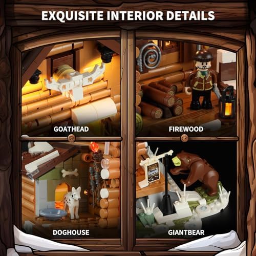 FUNWHOLE Hunting Cabin LED Light Building Set 2036 Pcs for Adults
