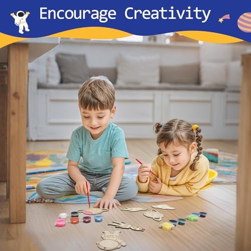 Space Themed Party Favors 24pcs Wooden Painting Crafts for Kids