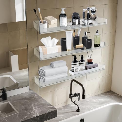 BOHOIDEE Clear Floating Shelves 3 Pack Wall Display Storage