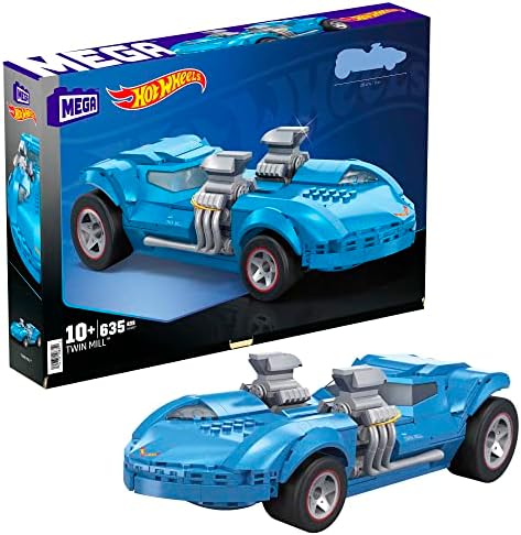 MEGA Hot Wheels Race Car Building Set Twin Mill 635 Pieces Blue