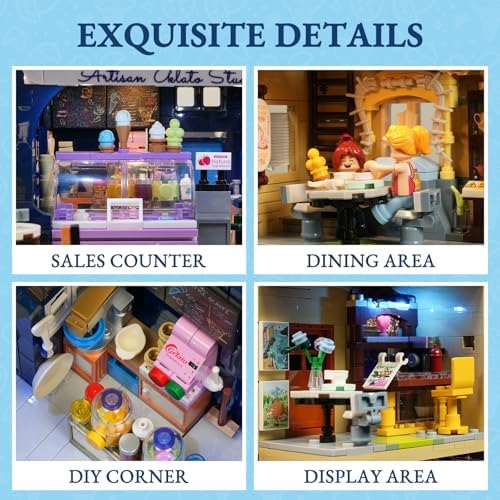 FUNWHOLE Gelato Store Modular Building Set LED Light Display