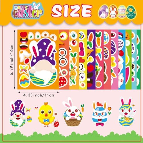 OTAITY 36 PCS Easter Face Stickers for Kids