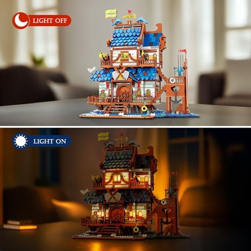 Medieval Fishing Store Lighting Building Block Set for Adults