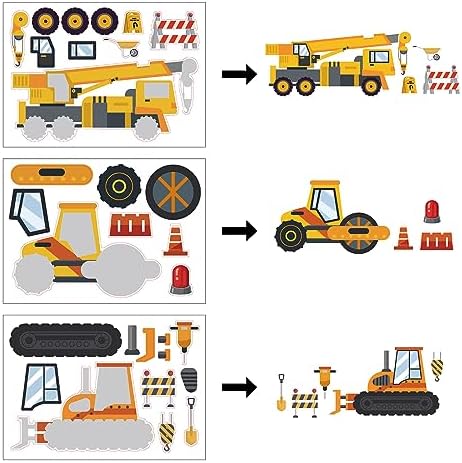 BBPOOL 24 Sheet Construction Truck Stickers for Kids