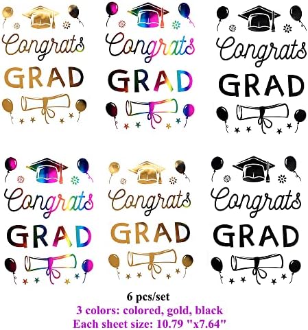 Happy Graduation Balloon Stickers 6 Pcs Clear Transparent Bobo Decals